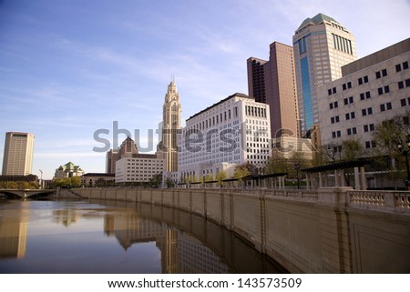 Skyline of Columbus, Ohio as seen from the Bicentennial Park