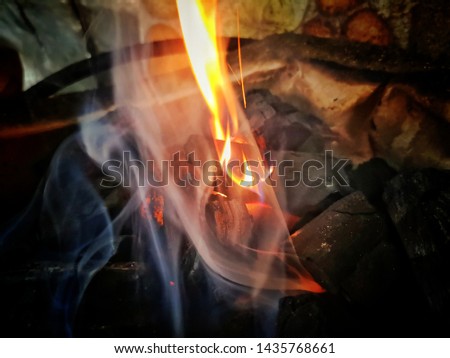 Abstract, Flame, Black charcoal, The flame burns in black wood charcoal.