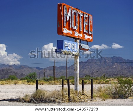 Motel sign. Photo taken along Route 66 in Arizona, USA.