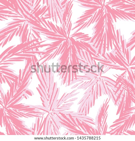 Vector beautiful seamless tropical jungle floral pattern background with palm leaves. Pink feminine design ideal for banners, beauty packaging and fabric.