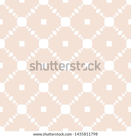 Subtle vector geometric seamless pattern with small elements, squares, rhombuses, flower silhouettes, grid. Abstract minimalist texture in beige and white color. Elegant minimal repeat background