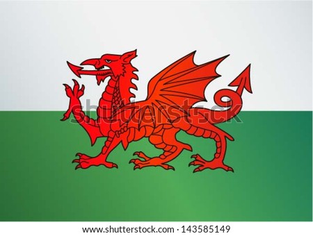 Flag of Wales / UK -  Red dragon on the white and green flag, vector illustration Royalty-Free Stock Photo #143585149