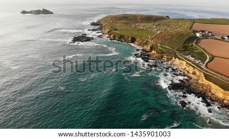 An aerial shot of Godrevy lighthouse, Cornwall