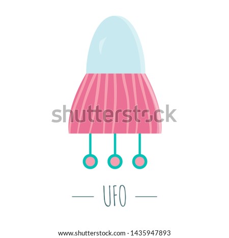 Vector UFO illustration for children. Bright and cute flat picture of flying saucer isolated on white background. Space concept