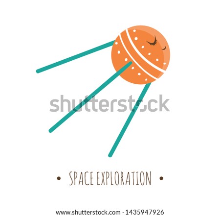 Vector probe illustration for children. Bright and cute flat picture of smiling technics isolated on white background. Space exploration concept