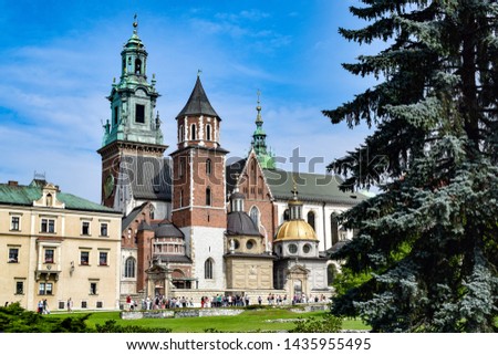 Wawel cathedral at Wavel castle, a royal castle and the former seat of Polish kings in Krakow, Poland Royalty-Free Stock Photo #1435955495