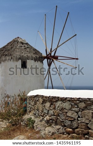 traditional greek windmills on mykonos island in greece