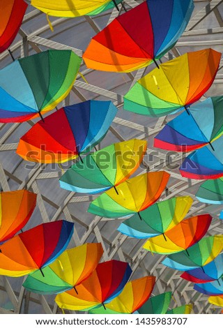 Street decoration of multicolored umbrellas
