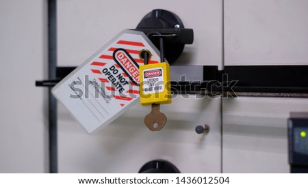 Lock out & Tag out, Lock out station, machine - specific Lock out devices , Lock out for electrical maintenance Royalty-Free Stock Photo #1436012504