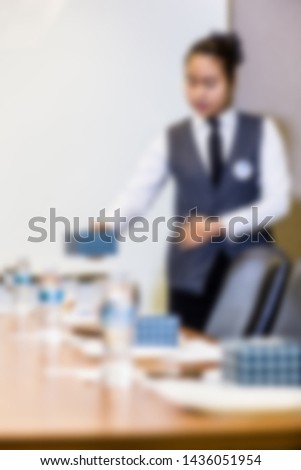 Picture blurred for background abstract and can be illustration to article of catering service. Employees are served coffee break between meeting and snack on dish