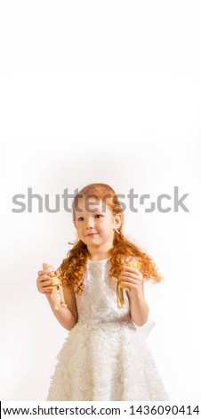 Studio photography, red-haired girl 4 years old, white dress, good mood, by nationality Tatarochka.