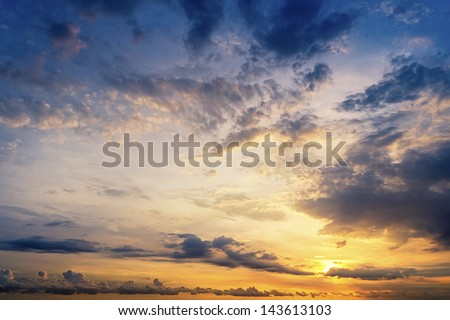 Sunset with beautiful blue  sky Royalty-Free Stock Photo #143613103