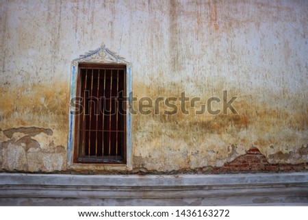 Picture for background, old temple, cement wall gate, ancient brick, Thai temple
