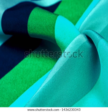 Silk fabric, striped fabric blue and azure green white lines, exquisite design. The photo is intended for, interior, imitation, fashion designer, marketing, architecture, sketch, layout, entourage