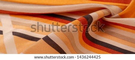 Silk fabric, striped fabric, brownish yellow red beige lines, exquisite design. The photo is intended for, interior, imitation, fashion designer, marketing, architecture, sketch, layout, entourage
