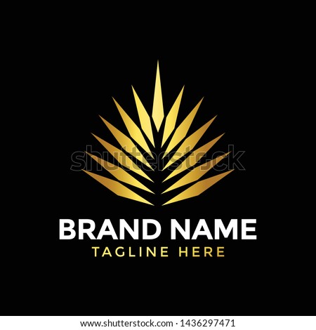 Luxurious gold plated palm leaf logo, can be used for jewelry, residential, spa, apartment, and accounting brands