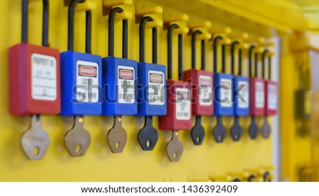 Lock out & Tag out, Lock out station, machine - specific Lock out devices , Lock out for electrical maintenance Royalty-Free Stock Photo #1436392409