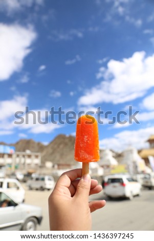 Orange popsicle with sky at lah Ladakh
