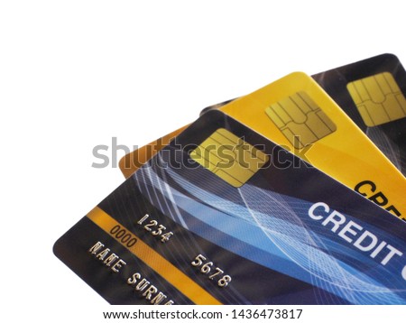 Credit card,black,yellow,glossy blue,put on a white background
