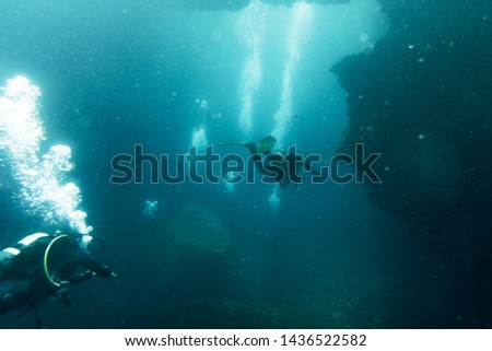 Scuba divers swimming under water