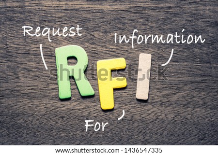 RFI wooden alphabets on wood background with text acronym (Request For Information)