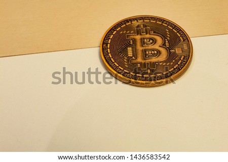 cyripto money mining. close up physical bitcoin coin
