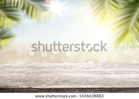 Summer desk of free space and beach landscape 