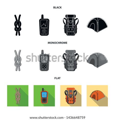 Vector design of mountaineering and peak icon. Collection of mountaineering and camp vector icon for stock.