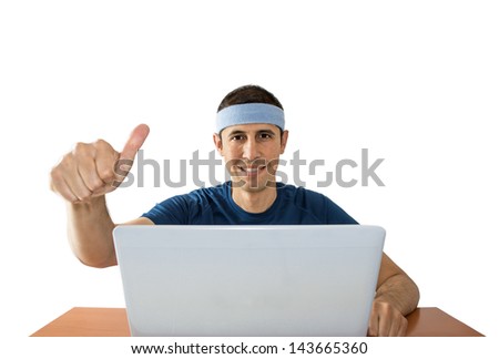 men with thumbs up online betting on white background