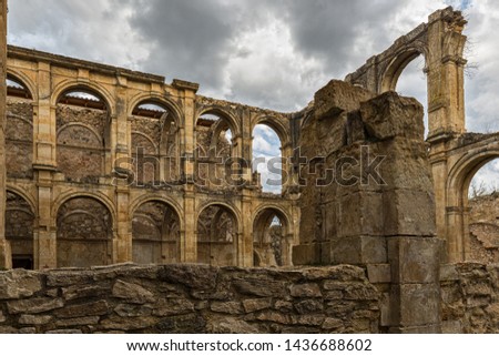 Ruins of ancient monastery of Santa Maria de Rioseco. Burgos. Spain.