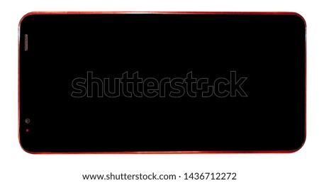 Black smart phone with red covering rubber isolated on white background
