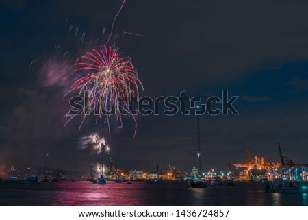 celebration fireworks at waterfront Vancouver BC Canada on Canada day