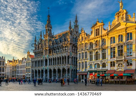 Grand Place (Grote Markt) with Maison du Roi (King's House or Breadhouse) in Brussels, Belgium. Grand Place is important tourist destination in Brussels. Cityscape of Brussels. Royalty-Free Stock Photo #1436770469