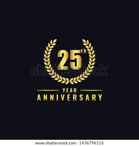 Vector illustration of a birthday logo number 25 with gold color, can be used as a logo for birthdays, leaflets and corporate birthday brochures. - Vector