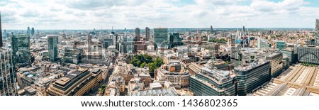 Beautiful aerial view of London city, UK. huge skyscrapers near old buildings.