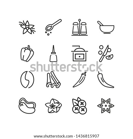 Spices line icon set. Seasoning, ingredient, aroma. Cooking concept. Can be used for topics like food, culinary, cuisine Royalty-Free Stock Photo #1436815907
