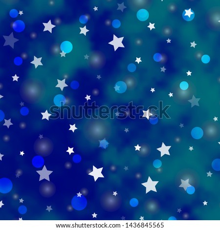 Light BLUE vector backdrop with circles, stars. Abstract illustration with colorful shapes of circles, stars. Texture for window blinds, curtains.