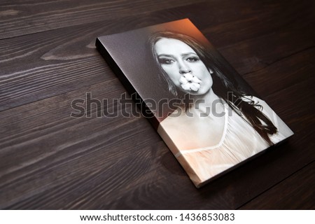 Photo canvas print. Gallery wrap, photography printed on glossy synthetic canvas and stretched on wooden stretcher bar, lateral side