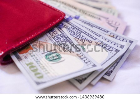 Money from america. Notes of Real, USA Dollars currency. Concept of economy, inflation and business. Full frame with money banknotes and Coin the foreground.