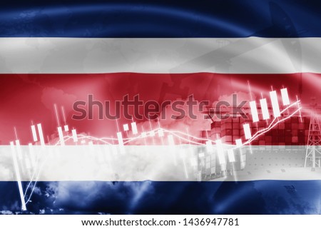 Costa Rica flag, stock market, exchange economy and Trade, oil production, container ship in export and import business and logistics.