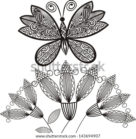 Butterfly flowers pattern isolated illustration