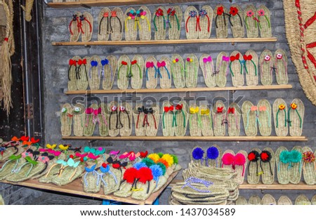 traditional chinese straw shoes, Fenghuang County, Hunan, China, with well-preserved ancient town with unique ethnic languages, customs, arts, distinctive architectural remains of Ming and Qing styles