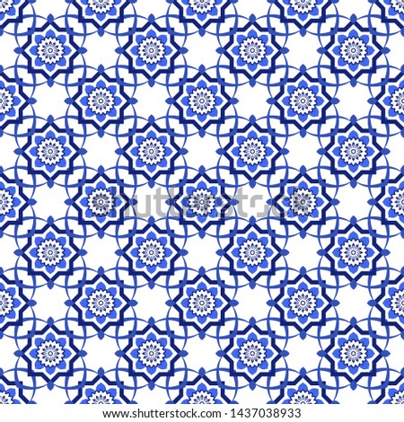 Azulejos portuguese traditional ornamental tile, blue and white seamless pattern. Vector illustration