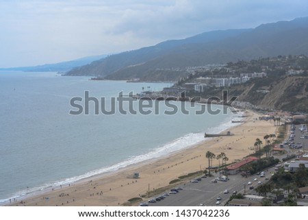 Afternoon in Santa Monica, California view from the top to the beach and mountains  