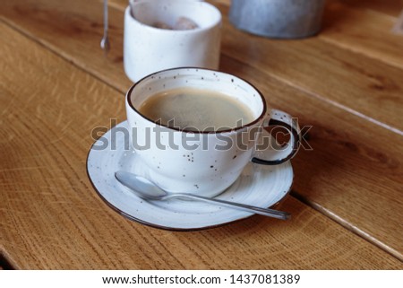 Cup of coffee for business breakfast. Wooden Background. - Image 