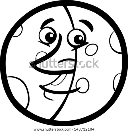 Black and White Cartoon Vector Illustration of Funny Moon Comic Mascot Character for Children to Coloring Book