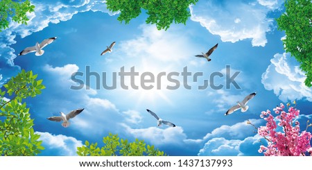 3d sky and flower ceiling design Royalty-Free Stock Photo #1437137993