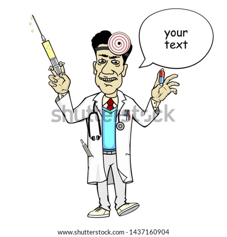 Cartoon bad and crazy doctor. Vector illustration