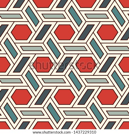 Contemporary honeycomb geometric pattern. Repeated hexagon ornament. Modern mosaic tiles background. Seamless surface abstract design. Geo wallpaper. Digital paper, textile print. Vector illustration