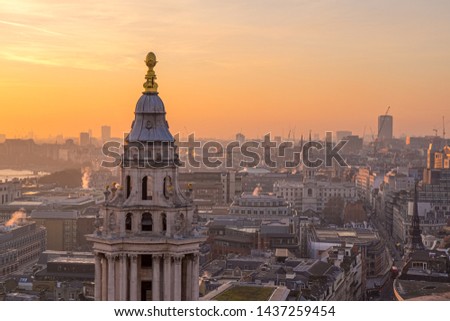 Aerial view of London from St.Paul's Cathedral at the sunset, United Kingdom